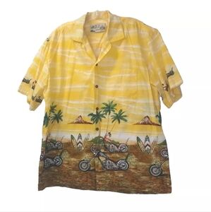 Vtg DJ Hawaii Hawaiian Shirt Men Large Beach Surfer Biker Tropical Palm Trees